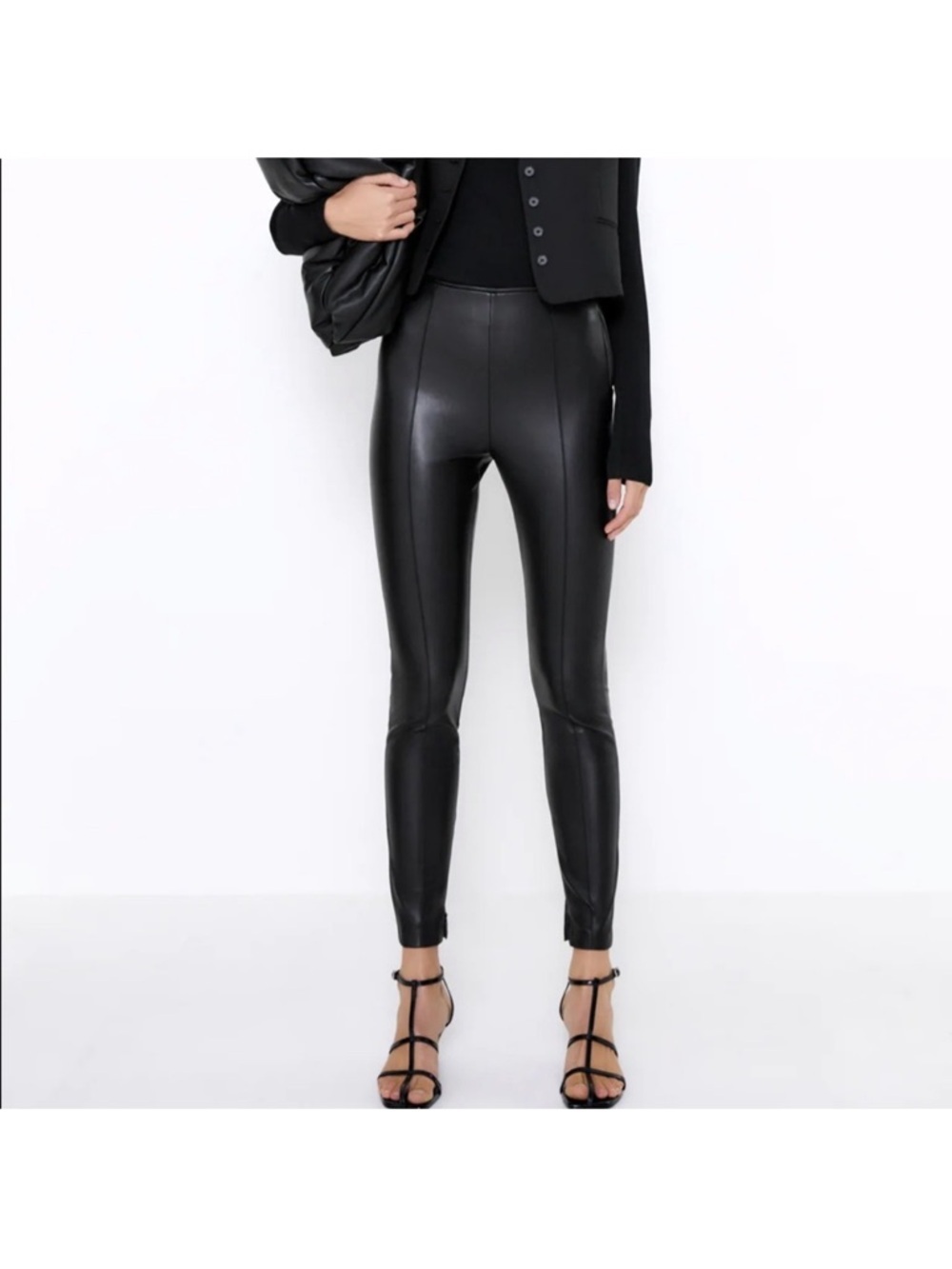 Zara Faux Leather Mid-Rise Leggings in Black